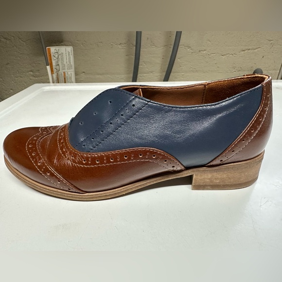 Julia Bo Women’s Brown and Blue Leather Oxford Laceless Shoes Size 36 - Picture 5 of 8